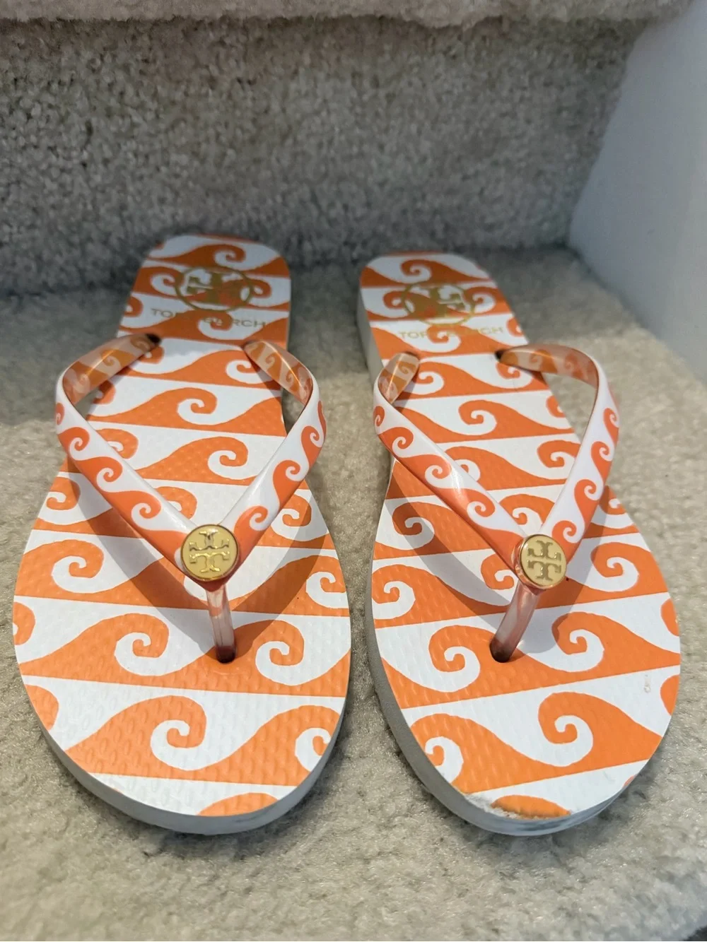 Tory Burch Orange & White Swirl Flip Flops size 6